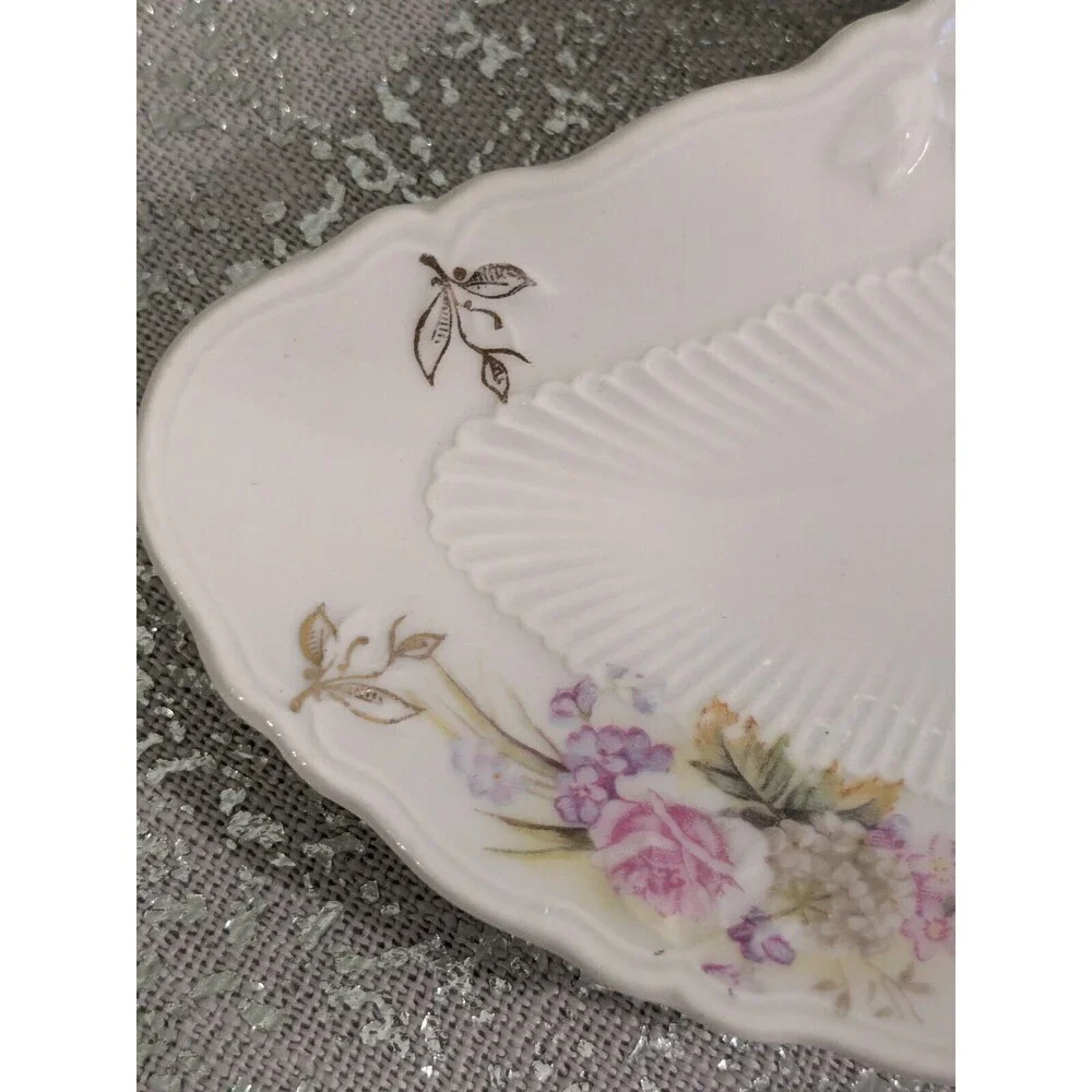 C.T. Carl Tielsch Flower Porcelain 2 Fish Bone Plates 1800-1900 Germany Antique